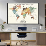 10311652-MGV-FC-36X24_Black-Personalized World Map Wall Art - Watercolor Travel Map with Custom Names Minimalist Design for Couples&Families - Decor for Home,