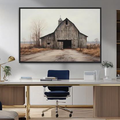90499-MGV-CV-36X24-Old Barn Wall Art Canvas Print, Framed Rustic Barn Art Picture Print, Abandoned Farm Perfect Rustic Farmhouse Decor Artwork