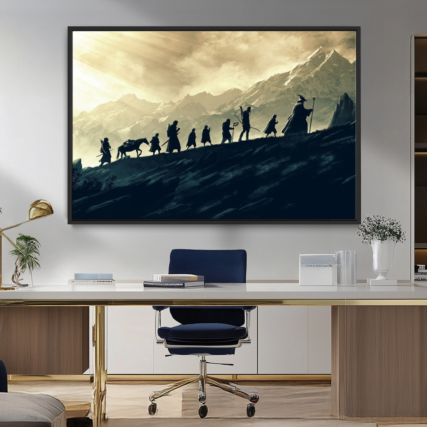 76547-MGV-CV-36X24-Fellowship Journey Wall Art Canvas Print, Framed LOTR Art Picture Print, Middle Earth Perfect Tolkien Fantasy Decor Artwork