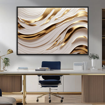 41237-MGV-CV-36X24-Gold Waves Wall Art Canvas Print, Framed Elegant Flow Art Picture Print, Luxury Layers Perfect Minimal Luxe Decor Artwork