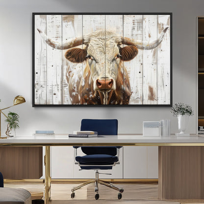 10840-MGV-FC-36X24_Black-Texas Longhorn Wall Art Canvas Print, Framed Rustic Bull Art Picture Print, Western Cattle Perfect Rustic Western Decor Artwork