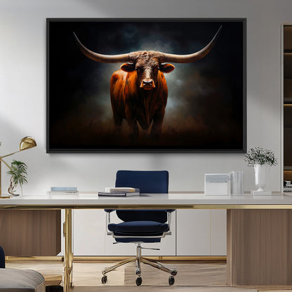 12484-MGV-CV-36X24-Texas Longhorn Wall Art Canvas Print, Framed Western Bull Art Picture Print, Moody Cattle Perfect Moody Western Decor Artwork