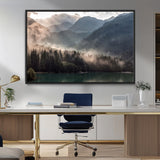 64758-MGV-FC-36X24_Black-Misty Mountains Wall Art Canvas Print, Framed Moody Pines Art Picture Print, Forest Lake Perfect Moody Alpine Decor Artwork