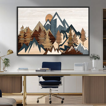 80300-MGV-FC-36X24_Black-Geometric Mountains Wall Art Canvas Print, Framed Stylized Trees Art Picture Print, Graphic Forest Perfect Rustic Abstract Decor
