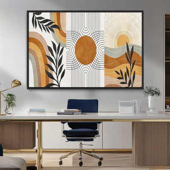 32359-MGV-FC-36X24_Black-Modern Sun Wall Art Canvas Print, Framed Retro Horizon Art Picture Print, Sunburst Design Perfect Mid Century Boho Decor Artwork