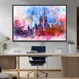 15129-MGV-CV-36X24-Disney Castle Wall Art Canvas Print, Framed Cinderella Palace Art Picture Print, Fantasy Kingdom Perfect Whimsical Fairytale Decor