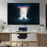 56359-MGV-FC-36X24_Black-Lilo Stitch Wall Art Canvas Print, Framed Stitch Angel Art Picture Print, Cartoon Waterfall Perfect Tropical Fantasy Decor Artwork