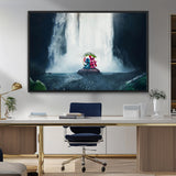 32259-MGV-FC-36X24_Black-Stitch Angel Wall Art Canvas Print, Framed Stitch Waterfall Art Picture Print, Cartoon Couple Perfect Moody Fantasy Decor Artwork