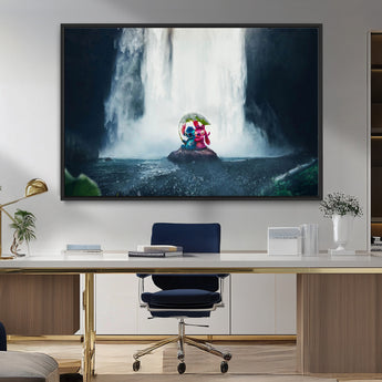 32259-MGV-FC-36X24_Black-Stitch Angel Wall Art Canvas Print, Framed Stitch Waterfall Art Picture Print, Cartoon Couple Perfect Moody Fantasy Decor Artwork