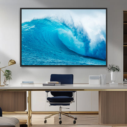 15566-MGV-CV-36X24-Ocean Wave Wall Art Canvas Print, Framed Curling Wave Art Picture Print, Vibrant Surf Wave Perfect Coastal Surf Decor Artwork