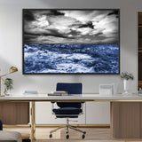 91043-MGV-FC-36X24_Black-Stormy Ocean Wall Art Canvas Print, Framed Moody Seascape Art Picture Print, Monochrome Sea Perfect Coastal Drama Decor Artwork