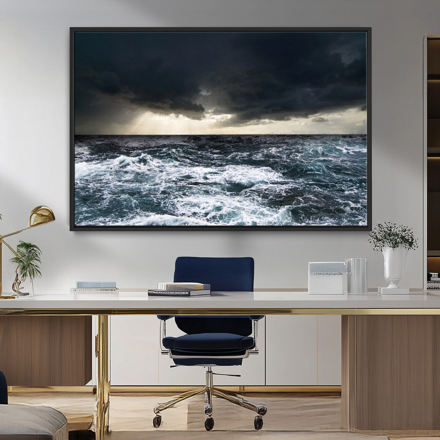 51359-MGV-CV-36X24-Stormy Ocean Wall Art Canvas Print, Framed Moody Seascape Art Picture Print, Ocean Storm Perfect Dramatic Coastal Decor Artwork