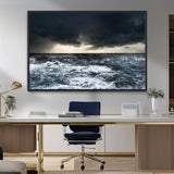 51359-MGV-CV-36X24-Stormy Ocean Wall Art Canvas Print, Framed Moody Seascape Art Picture Print, Ocean Storm Perfect Dramatic Coastal Decor Artwork