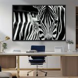 43631-MGV-FC-36X24_Black-Zebra Wall Art – Black & White Safari Wildlife Canvas Print, Modern Animal Photography Decor for Living Room, Office, or Bedroom