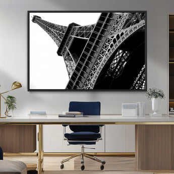 89033-MGV-FC-36X24_Black-Eiffel Tower Wall Art – Dramatic Black and White Architectural Canvas Print, Modern Paris Decor for Office, Living Room or