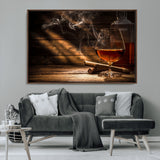 92305-MGV-CV-36X24-Whiskey & Cigar Wall Art – Moody Whiskey and Cigar Canvas Print, Sophisticated Bar or Home Lounge Decor for Office, Man Cave or