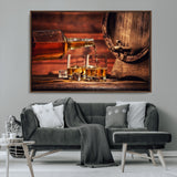 52458-MGV-FC-36X24_Walnut-Whiskey Pour Wall Art – Elegant Whiskey Bottle Pouring into Glasses Canvas Print, Refined Bar or Lounge Decor for Home, Office, or