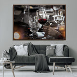 75513-MGV-CV-36X24-Elegant Wine Toast Wall Art – Close-Up Red Wine Glass at Dinner Table Canvas Print, Sophisticated Dining Room or Bar Decor