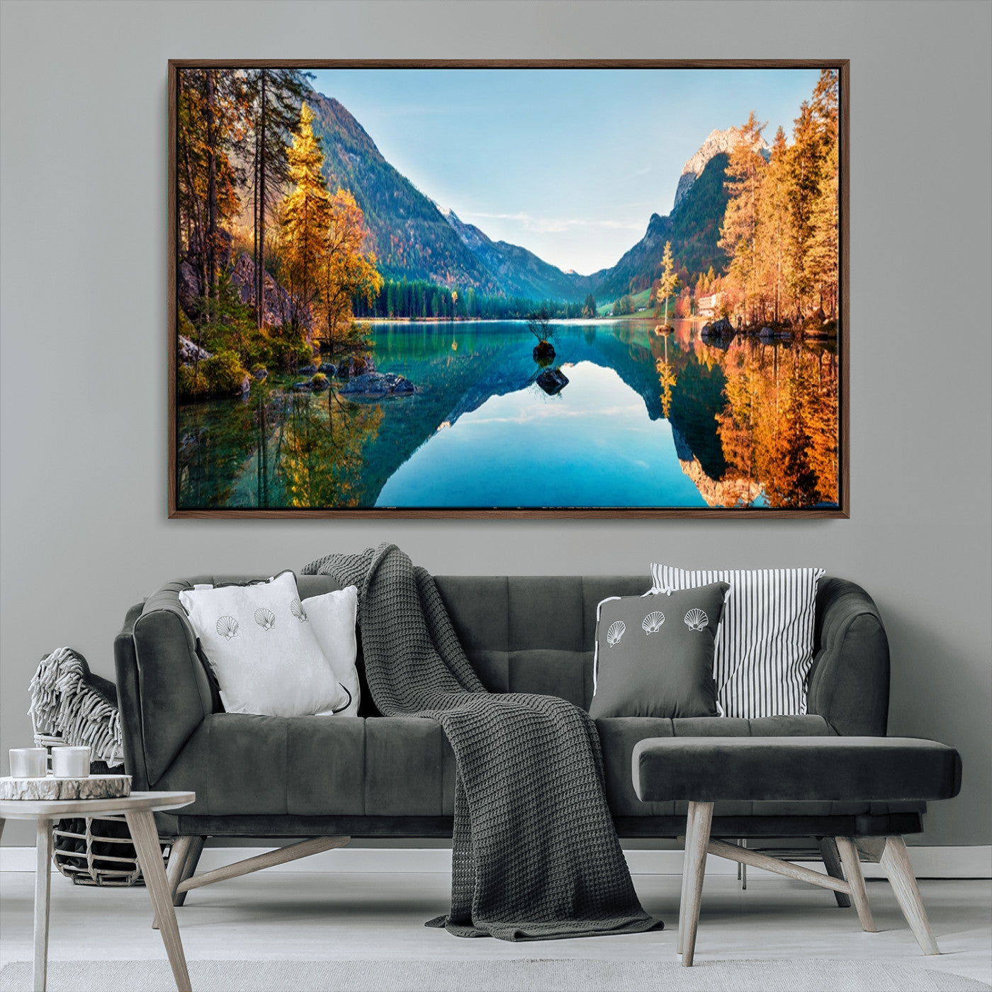 32962-MGV-CV-36X24-Mountain Lake Wall Art – Tranquil Autumn Landscape Canvas Print, Nature Reflection Decor for Living Room, Bedroom, Office or Cabin