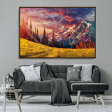 83947-MGV-CV-36X24-Sunset Mountain Landscape Wall Art – Panoramic Alpine Meadow and Snow Capped Peaks Canvas Print, Nature Scenic Decor for Home,