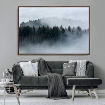42596-MGV-CV-36X24-Misty Forest Wall Art – Atmospheric Pine Trees Canvas Print, Nature Landscape Decor for Living Room, Bedroom, Office, or Cabin
