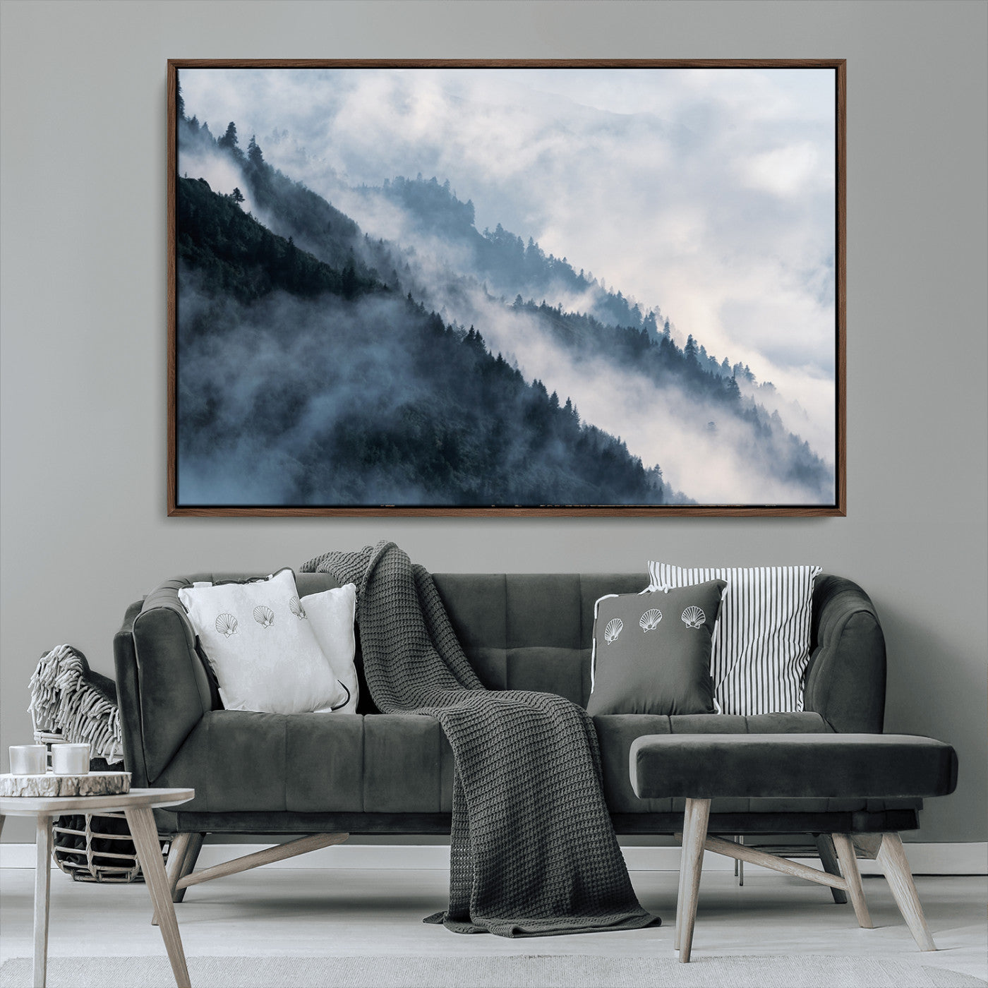 85737-MGV-CV-36X24-Misty Mountain Wall Art – Atmospheric Pine Forest Canvas Print with Fog and Mist, Calm Nature Decor for Living Room, Bedroom,