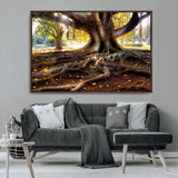 53335-MGV-CV-36X24-Majestic Tree with Sprawling Roots Wall Art – Serene Sunlit Park Scene, Nature Canvas Print, Perfect for Living Room, Office or