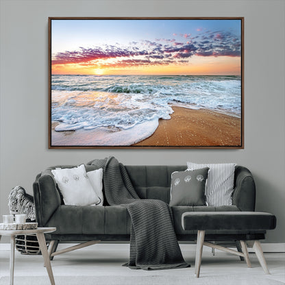 39560-MGV-CV-36X24-Sunrise Beach Wall Art – Vibrant Ocean Waves and Golden Sand Canvas Print, Seaside Coastal Decor for Living Room, Bedroom or
