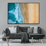 46640-MGV-FC-36X24_Walnut-Aerial Beach Wall Art – Turquoise Waves and Golden Sand Canvas Print with Lone Surfer, Coastal Ocean Decor for Living Room,