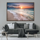 71849-MGV-CV-36X24-Sunrise Ocean Beach Wall Art – Serene Seascape Canvas Print with Gentle Waves, Coastal Nature Decor for Bedroom, Living Room or