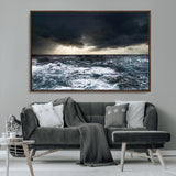 42607-MGV-CV-36X24-Stormy Ocean Wall Art – Dramatic Sea and Sky Canvas Print with Sun Rays, Moody Nature Decor for Living Room, Office, Bedroom or