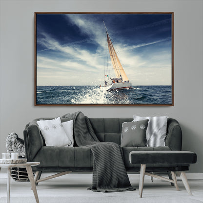 75430-MGV-CV-36X24-Sailing Boat Wall Art – Dynamic Ocean Yacht Canvas Print, Nautical Decor for Living Room, Office, Beach House or Cabin