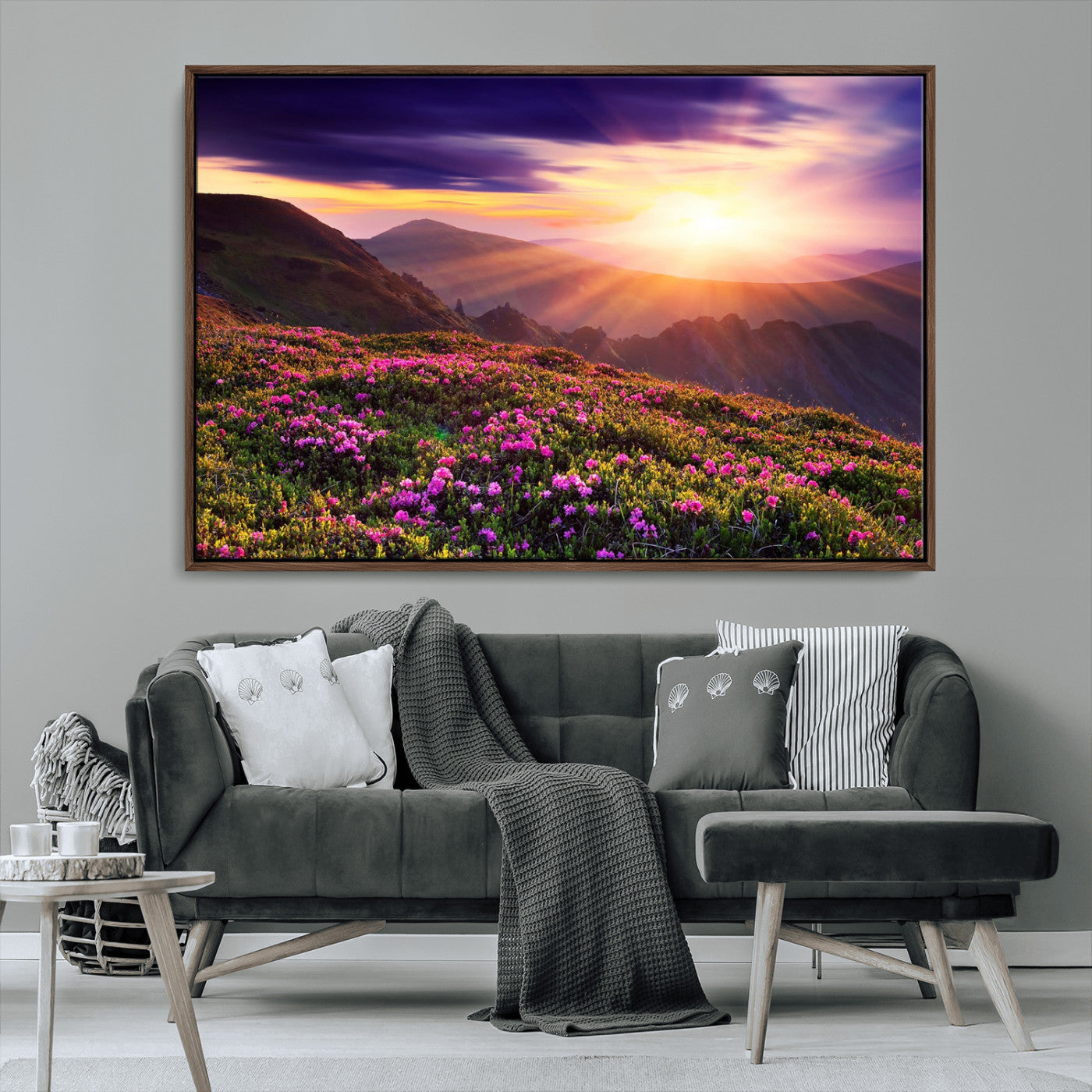 49741-MGV-CV-36X24-Mountain Sunrise Wall Art – Vibrant Floral Landscape Canvas Print, Nature Home Decor for Living Room, Bedroom Office or Cabin