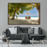 83601-MGV-CV-36X24-Tropical Beach Wall Art – Serene Palm Trees and Lounge Chairs Canvas Print, Relaxing Coastal Decor for Living Room, Bedroom or