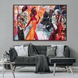 24452-MGV-CV-36X24-Vibrant Jazz Musician Painting - Expressive Art Print of Live Jazz Band, Perfect Wall Decor for Music Lovers and Art Enthusiasts