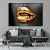 84747-MGV-CV-36X24-Golden Lips Black & White Portrait – Glamorous Metallic Lip Art Print, Modern Wall Decor for Bedroom, Beauty & Fashion Lover Gift