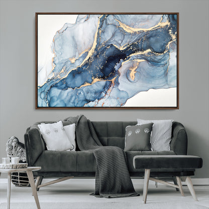 33782-MGV-CV-36X24-Abstract Marble Wall Art – Blue & Gold Fluid Painting Canvas Print, Modern Home Decor for Living Room, Bedroom or Office