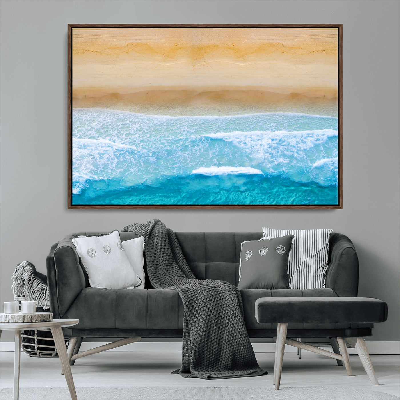 43046-MGV-CV-36X24-Aerial Beach Wall Art – Serene Ocean Waves & Sandy Shore Canvas Print, Coastal Home Decor for Living Room, Bedroom or Office