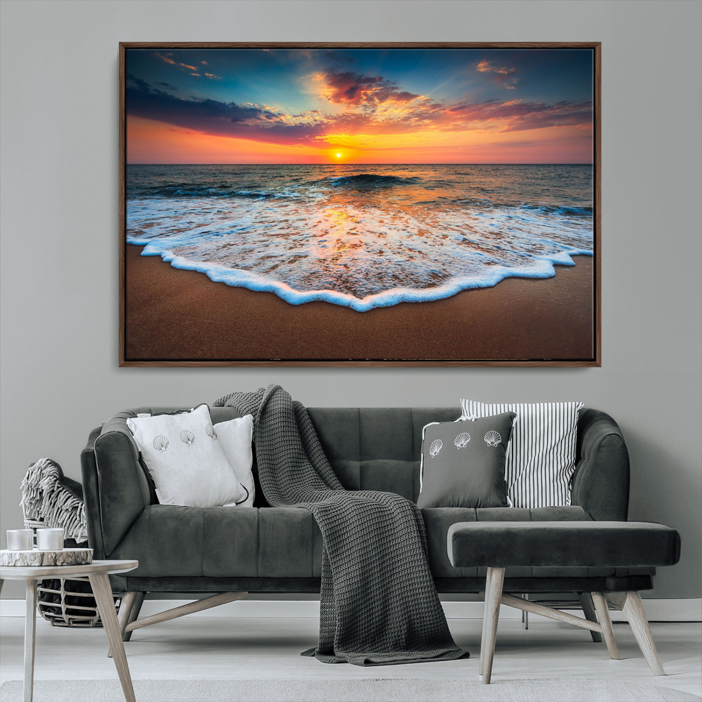 87032-MGV-CV-36X24-Ocean Sunset Wall Art – Stunning Beach Canvas Print with Vibrant Sky, Calm Waves, and Golden Horizon, Perfect Coastal Decor for