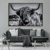 97372-MGV-CV-36X24-Elegant Highland Cow Wall Art – Black and White Canvas Print, Rustic Nature Decor for Home, Office, Living Room or Man Cave