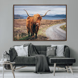 56121-MGV-CV-36X24-Rustic Highland Cow Wall Art – Panoramic Nature Canvas Print, Perfect Decor for Home, Office, Living Room or Man Cave