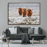10396-MGV-FC-36X24_Walnut-Highland Cattle Wall Art – Rustic Winter Landscape Canvas Print, Farmhouse Decor for Living Room, Office, Cabin or Country Home