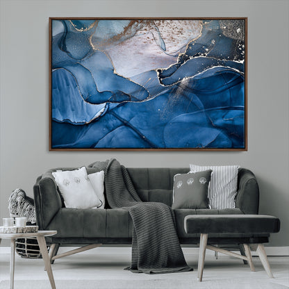 27810-MGV-CV-36X24-Abstract Blue Gold Fluid Art Wall – Modern Canvas Print, Elegant Home & Office Wall Art, Stylish Living Room or Bedroom Decor