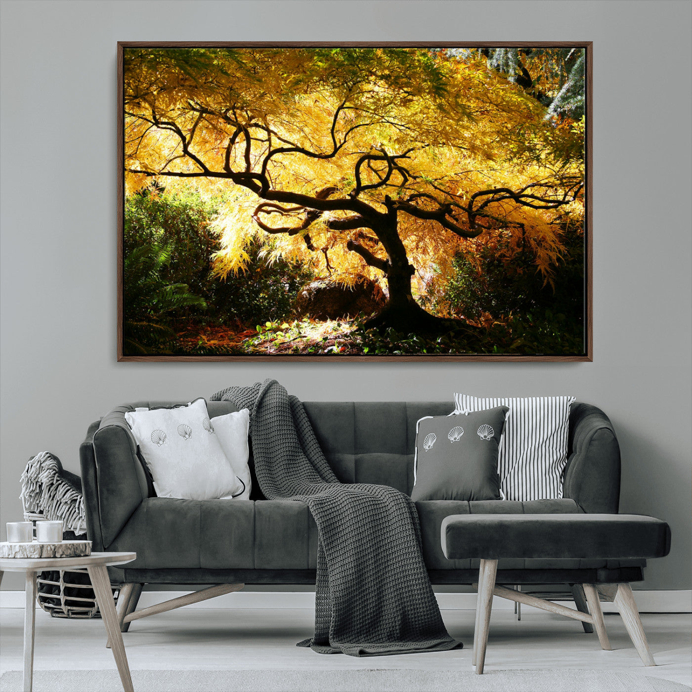 19067-MGV-FC-36X24_Walnut-Golden Canopy Wall Art – Panoramic Autumn Tree Canvas Print, Warm Seasonal Decor for Living Room, Office or Garden Space