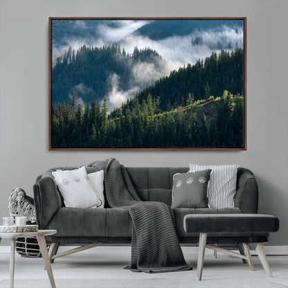 55972-MGV-CV-36X24-Whispering Pines Wall Art – Panoramic Misty Forest Canvas Print, Serene Nature Decor for Home, Office or Cabin Retreat