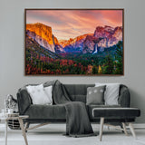 24519-MGV-CV-36X24-Yosemite Valley Sunset Wall Art – Majestic Mountain Landscape with Waterfall and Vibrant Sky, Nature Photography for Home or