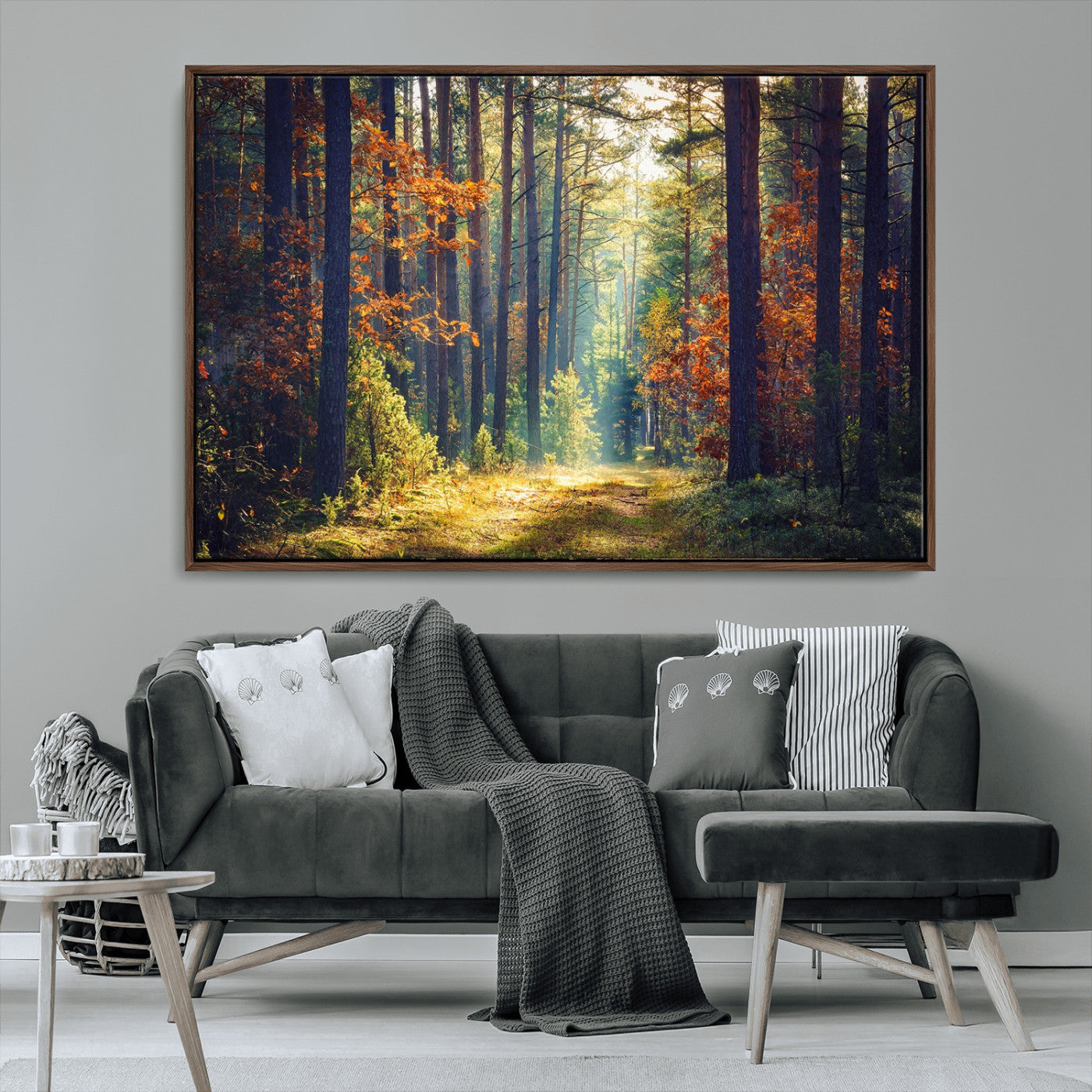 86249-MGV-CV-36X24-Sunlit Autumn Forest Path Wall Art – Peaceful Nature Scene with Fall Foliage, Calming Woods Decor for Home or Office