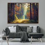 86249-MGV-CV-36X24-Sunlit Autumn Forest Path Wall Art – Peaceful Nature Scene with Fall Foliage, Calming Woods Decor for Home or Office