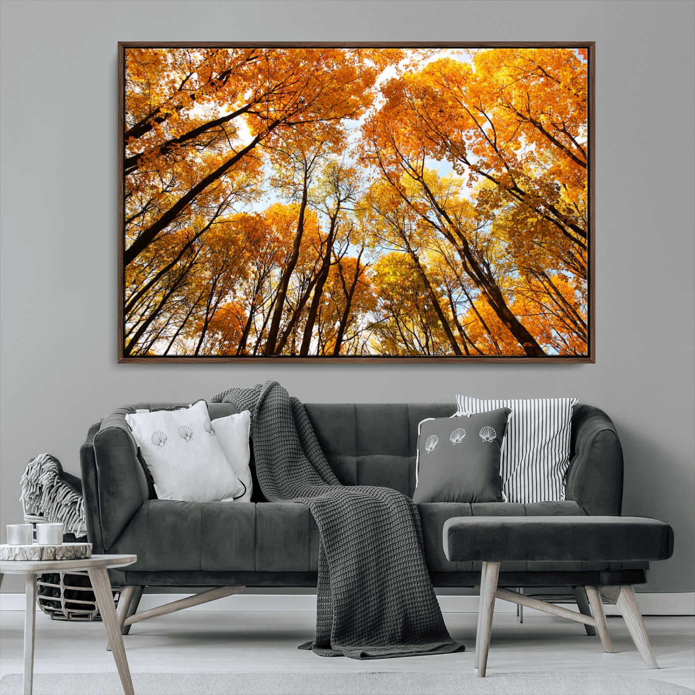 11823-MGV-FC-36X24_Walnut-Golden Autumn Tree Canopy Wall Art – Stunning Fall Forest Leaves Print, Warm Seasonal Nature Decor for Home, Office or Cabin