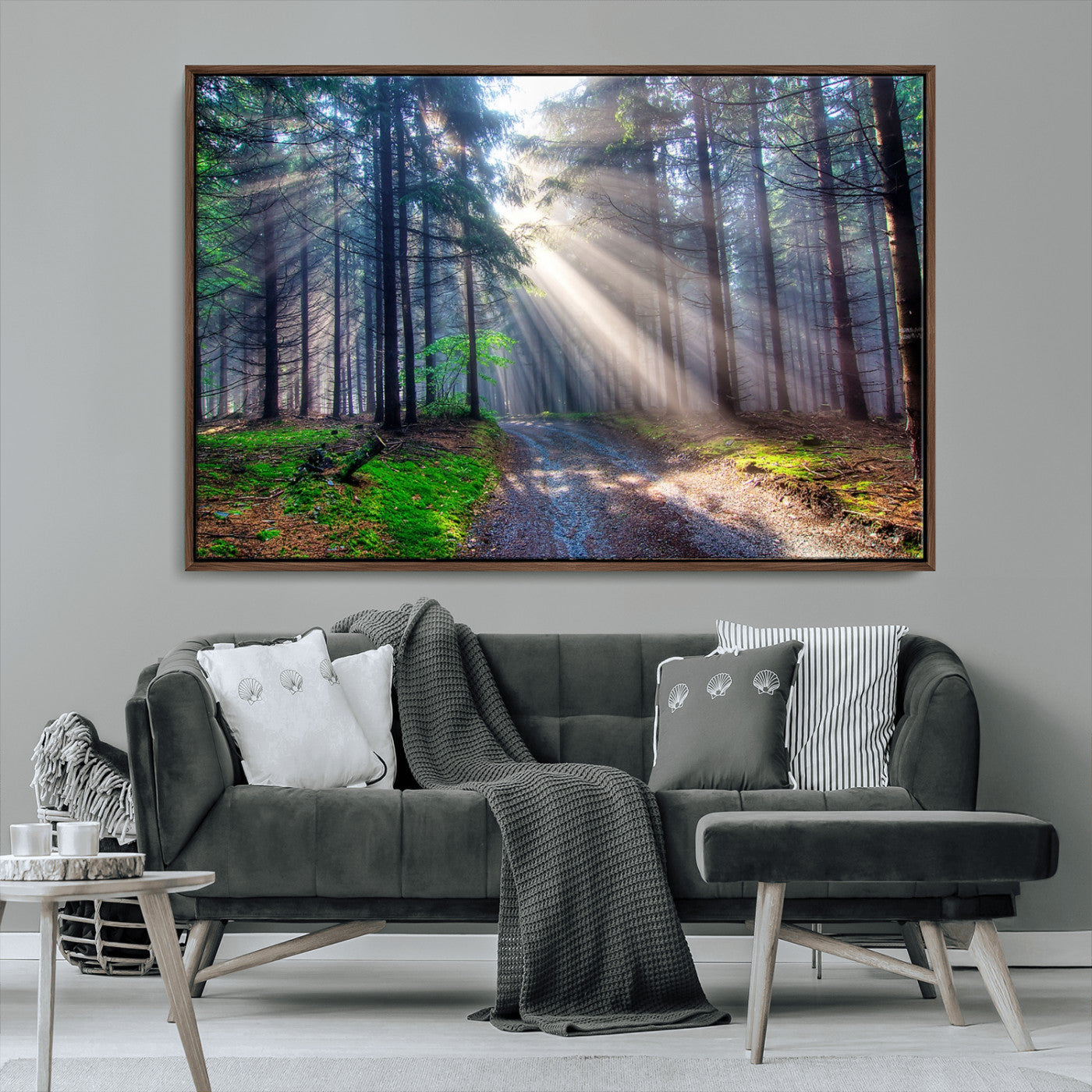 42047-MGV-CV-36X24-Sunlit Forest Path Wall Art – Nature Canvas Print, Serene Woodland Landscape, Perfect Home & Office Decor for Calm and Tranquil